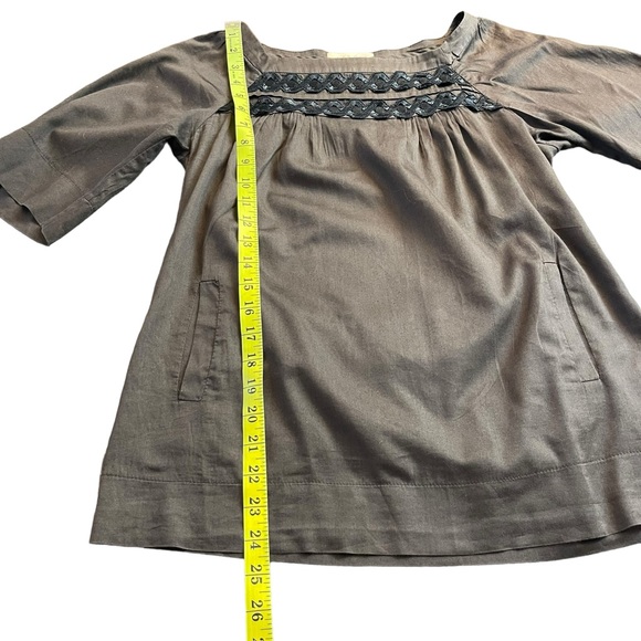 Sandro Paris Brown Black Embroidery Boatneck Elbow Sleeve Cotton Top (4) - Picture 10 of 14